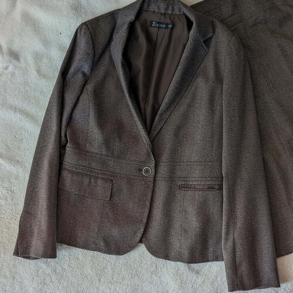 Chocolate brown tweed skirt suit jacket sz 8 skirt sz 12 - Picture 7 of 16